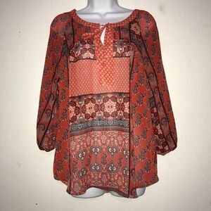 2/$20 Zac & Rachel Peasant Boho Semi Sheer Tunic Top PXL